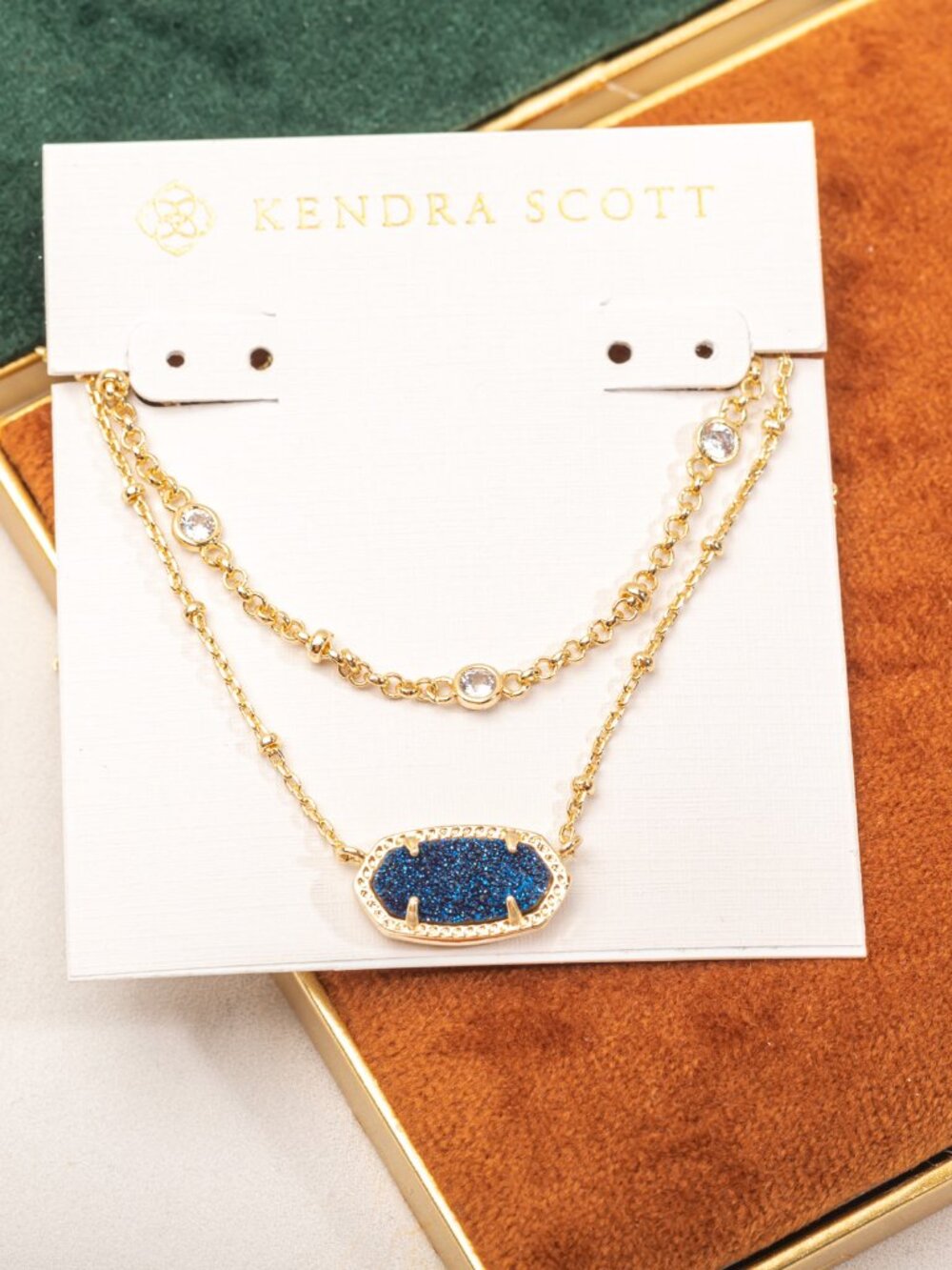 Kendra Scott Gold Elisa Indigo Blue Drusy Necklace